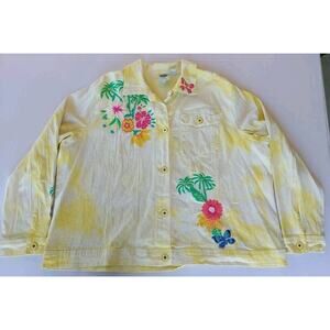 DG2 Diane Gilman 3X Colored Denim Jacket Decorated Embroidered Yellow & White